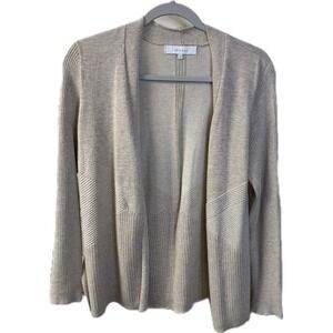 verve ami Knit Open Front Cardigan‎ Sweater Beige Ribbed Textured Size M NWOT